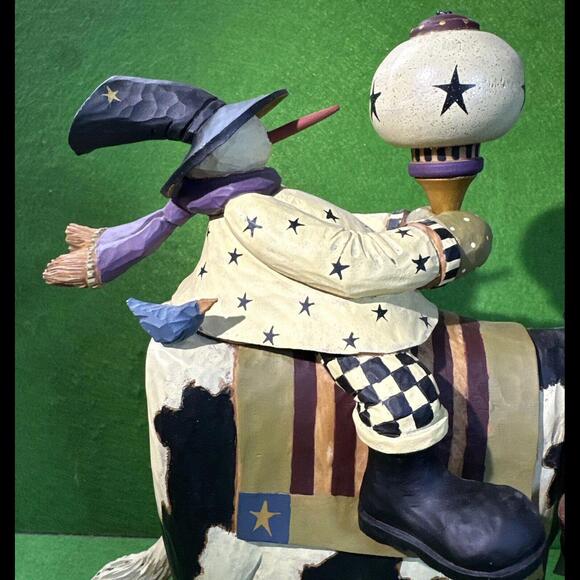 Williraye Folk Art ~ SNOWMAN ON COW Pull Toy ~ WW2390 Dreaming of Christmas - Picture 2 of 9